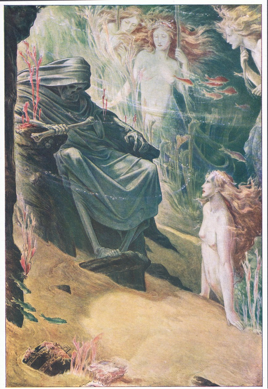 À cinq brasses de profondeur repose ton père : ses os sont faits de corail, illustration de La Tempête, 1908 - Paul Vincent Woodroffe