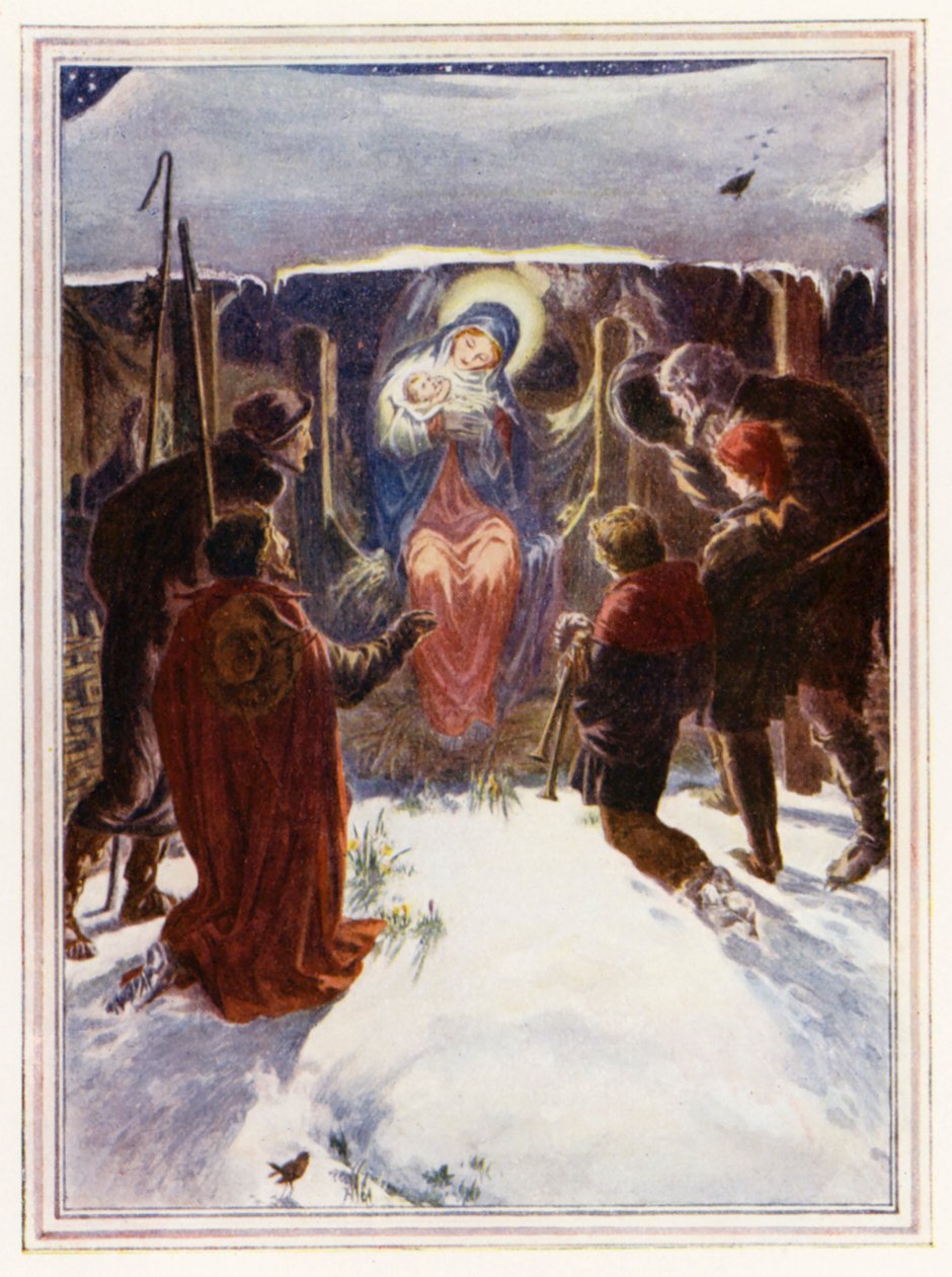La visite des bergers (lithographie couleur) - Paul Vincent Woodroffe
