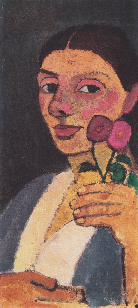 Autoportrait avec deux fleurs dans la main gauche levée - Paula Modersohn Becker