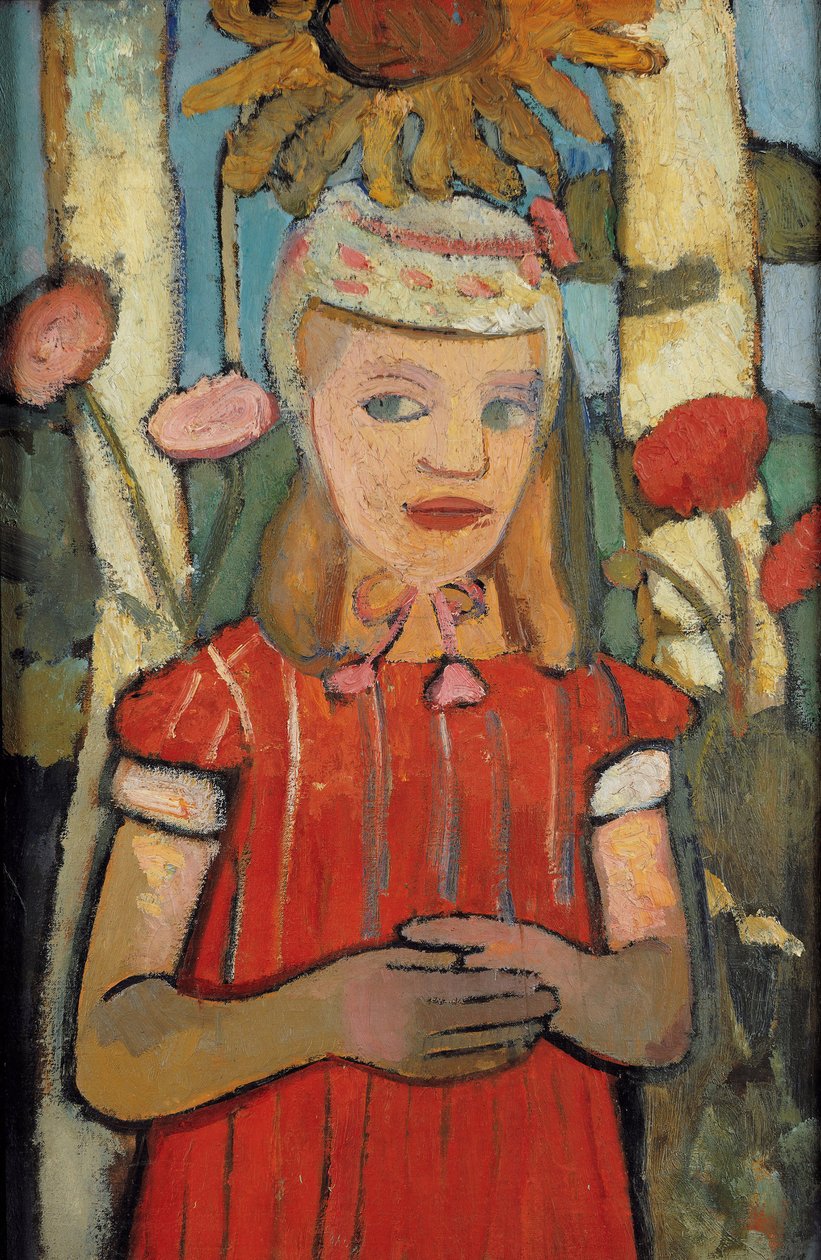 Fille en robe rouge devant un tournesol, 1907 - Paula Modersohn Becker