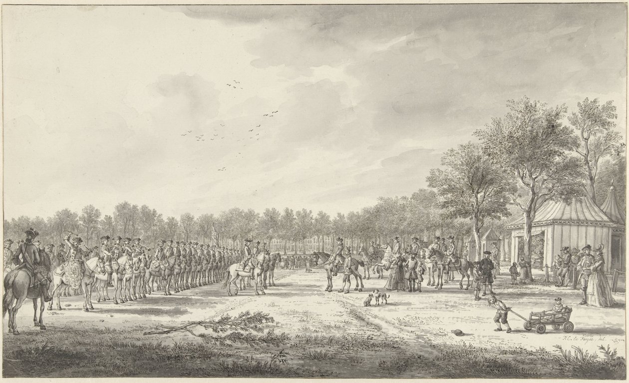 Revue van de cavalerie door prins Willem V op het Malieveld te Den Haag, 1770 - Paulus Constantijn la Fargue