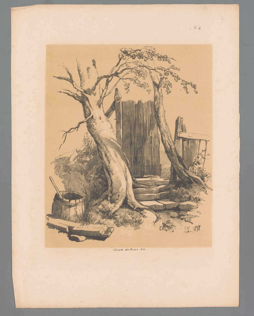 Clôture entre deux arbres (Vues pittoresques par Paulus Lauters) - Paulus Lauters