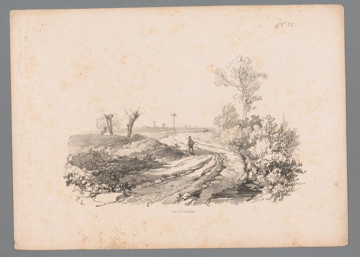 Paysage avec une figure avec une canne sur un chemin (Landschapsstudies par Paulus Lauters) - Paulus Lauters
