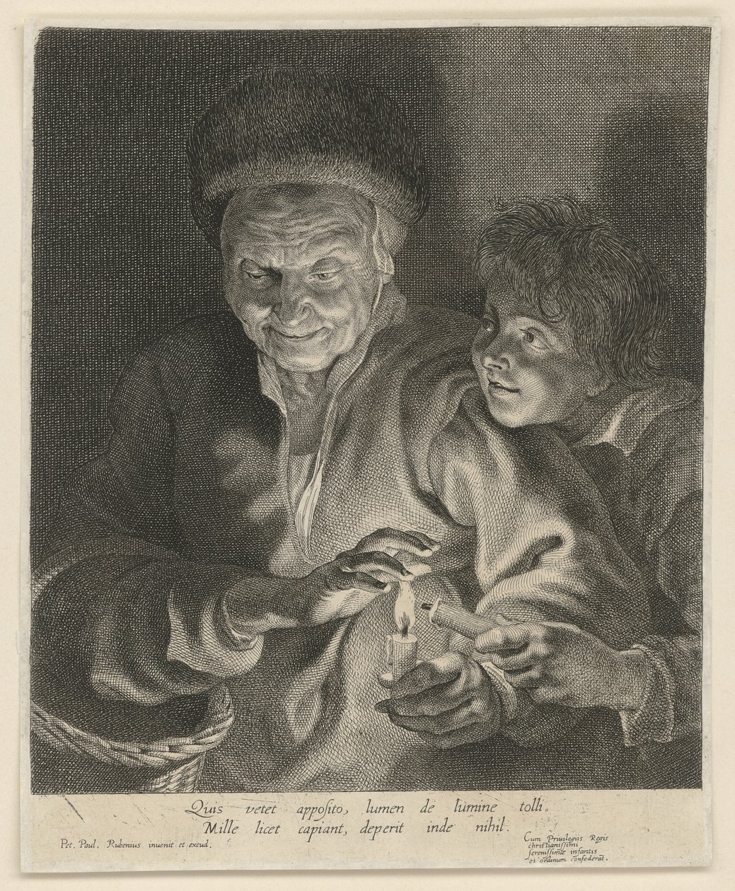 Vieille femme et garçon avec une bougie - Paulus Pontius