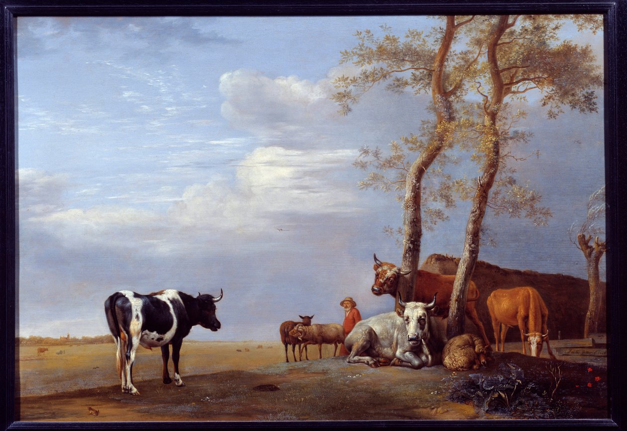 Paysage avec paysan et animaux. Peinture par Paul Potter (1625-1654) - Paulus Potter