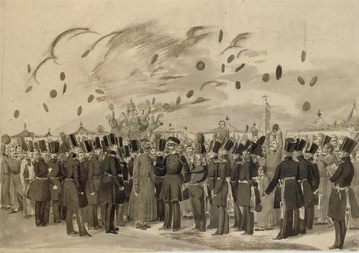 Le Grand-Duc Mikhail Pavlovich visitant le camp du régiment de la Garde de Finlande le 8 juillet 1837 - Pavel Andreevich Fedotov