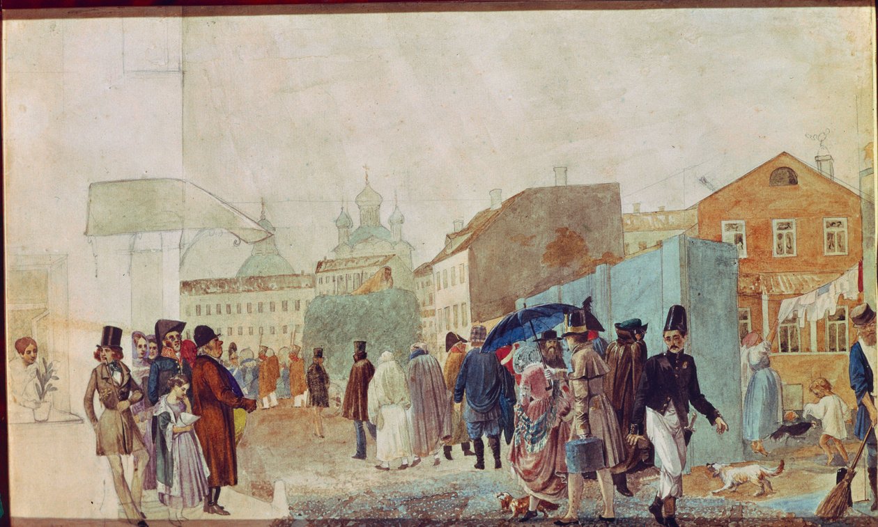 Scène de rue sous la pluie à Moscou - Pavel Andreevich Fedotov