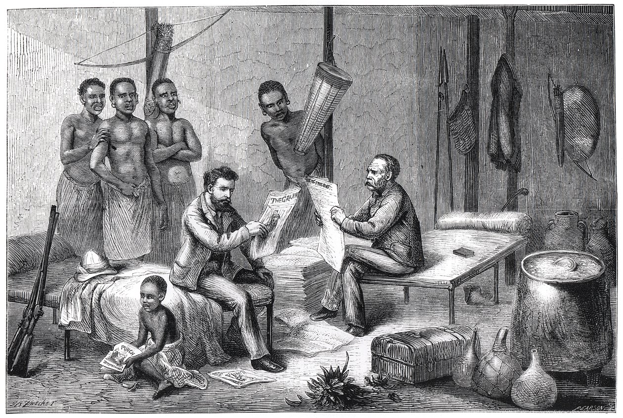 Livingstone et Stanley recevant des journaux en Afrique centrale, 1871-1873 - Pearson