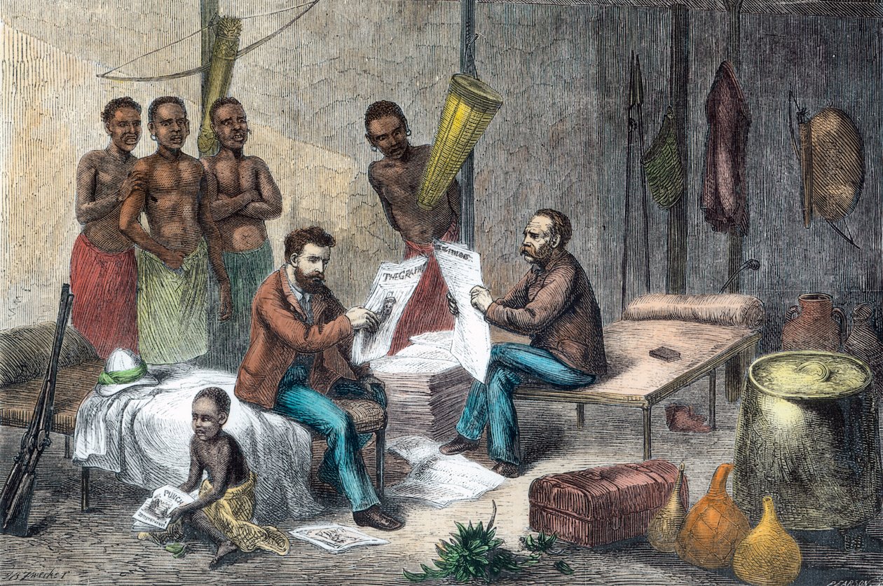 Livingstone et Stanley recevant des journaux en Afrique centrale, 1871-1873 - Pearson