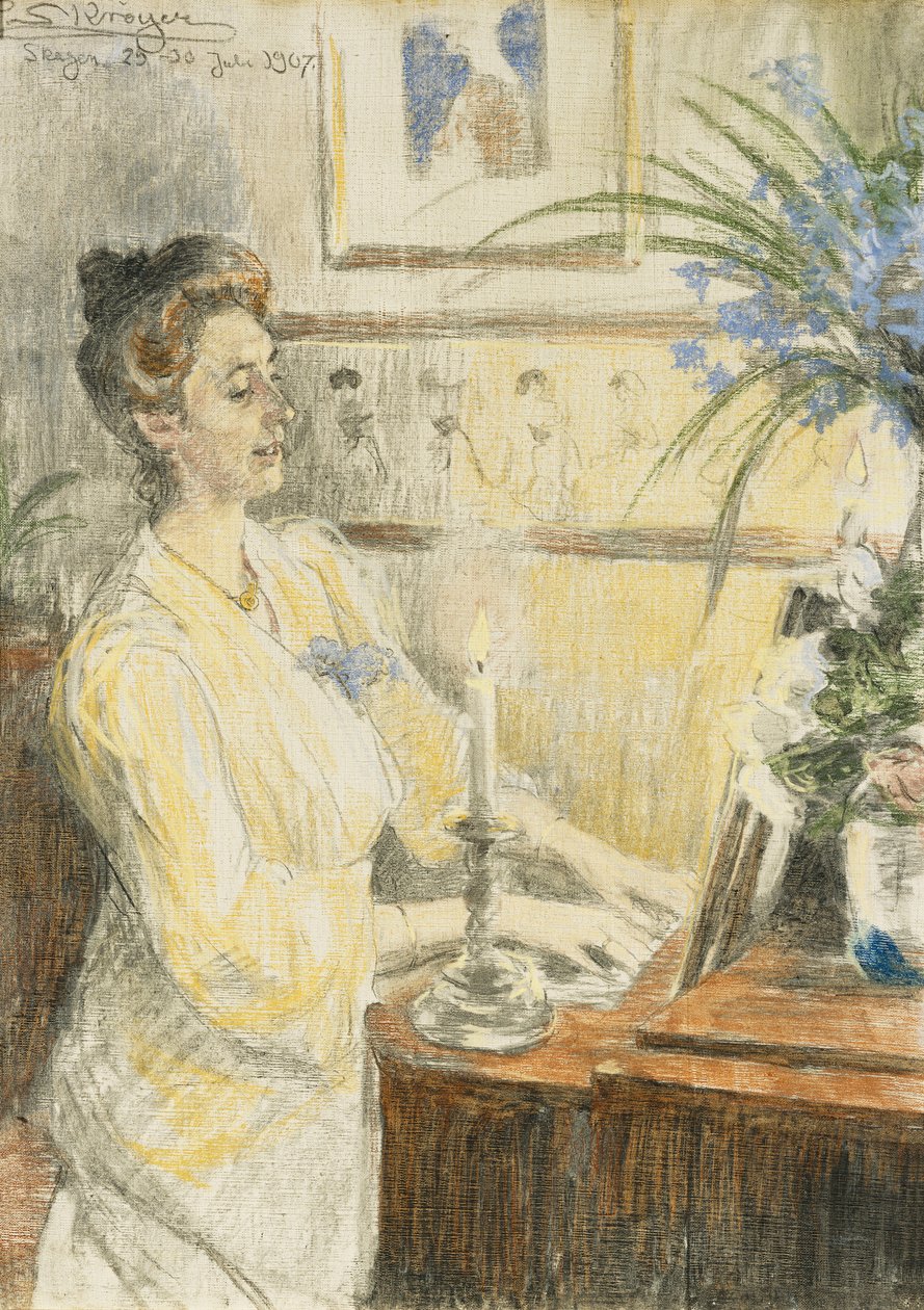 Portrait de Johanne Helene Louise Brodersen, au piano - Peder Severin Krøyer