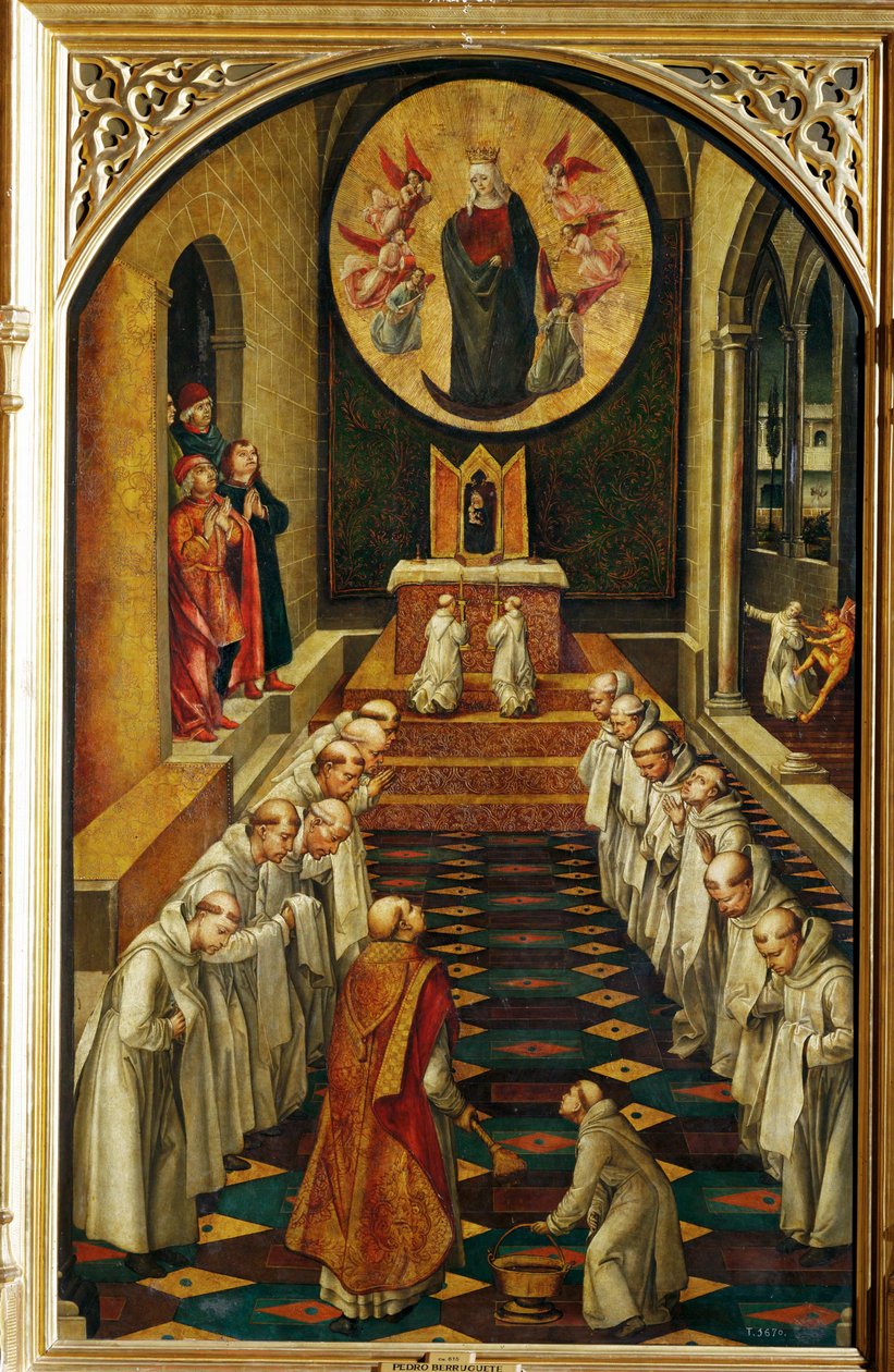 La Vierge apparaît à une communauté de moines dominicains et les bénit ... (peinture sur bois) - Pedro Berruguete