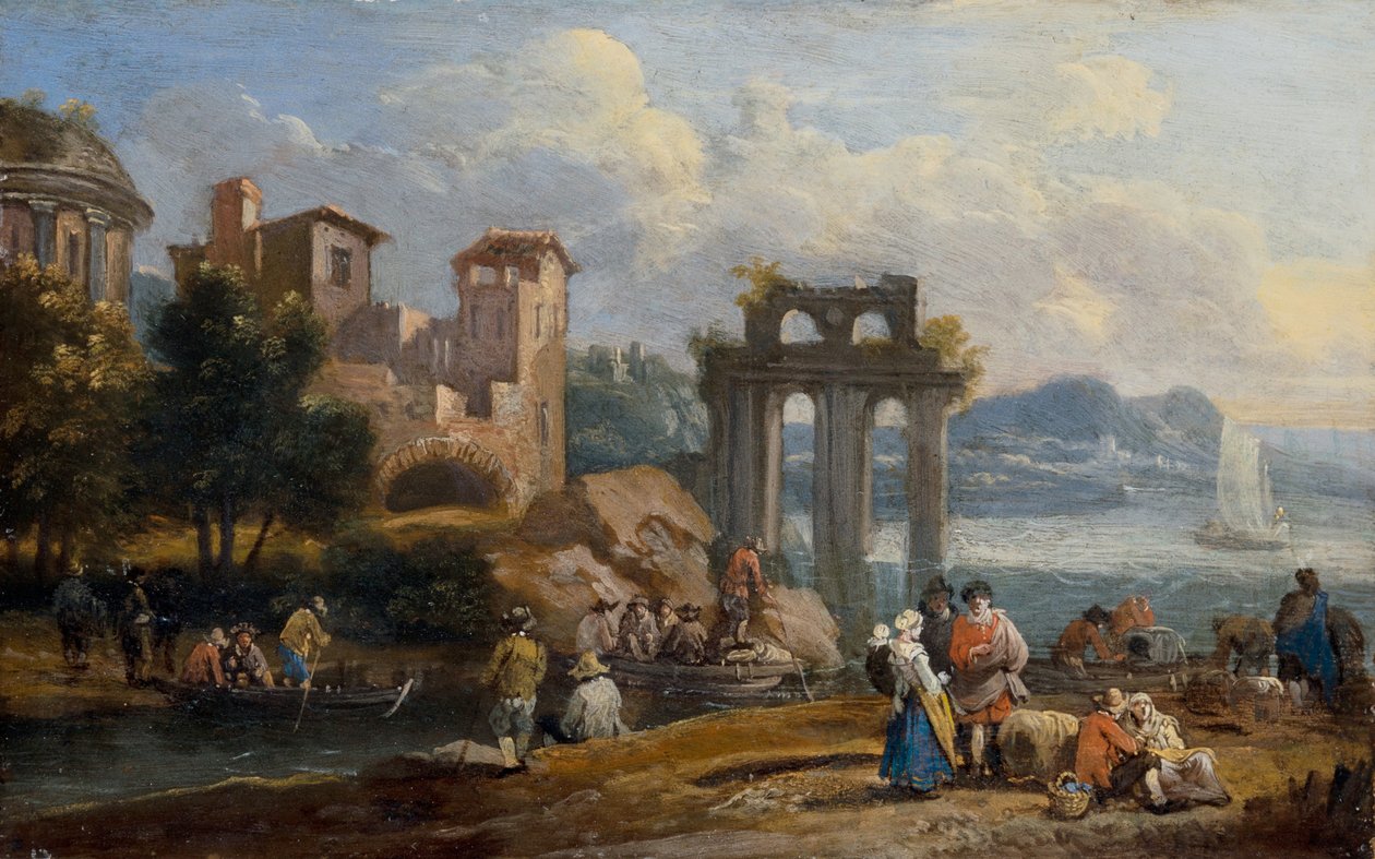 Figures dans un paysage se reposant près d