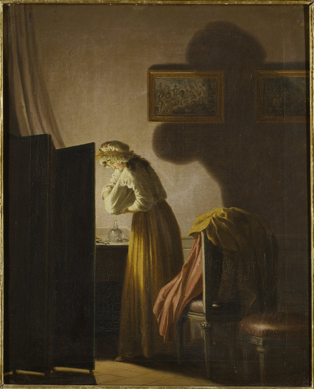 Une femme attrapant des puces à la lumière de la bougie - Pehr Hilleström