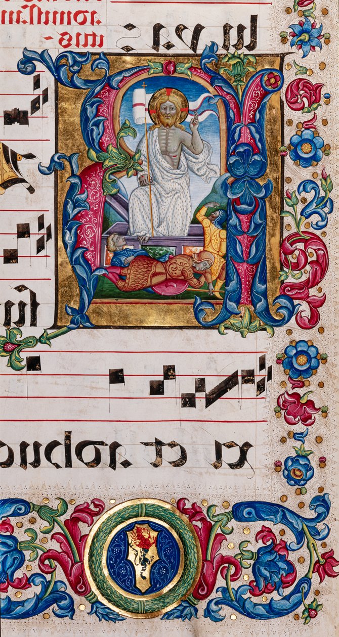 Bibliothèque Piccolomini : livre de chœur, cod. 101.7, ff. 14r avec « Résurrection du Christ » - Pellegrino di Mariano