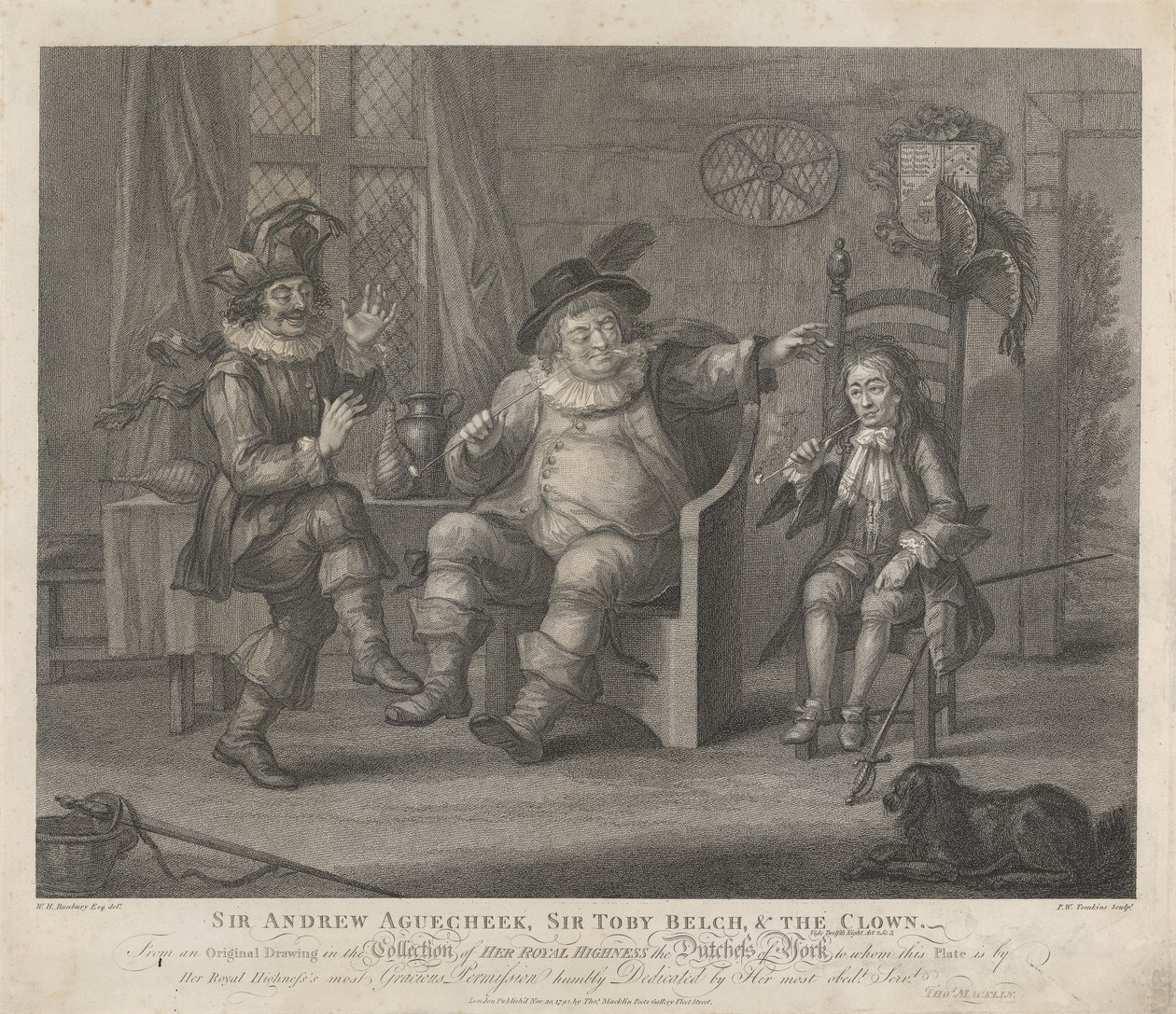 Sir Andrew Aguecheek, Sir Toby Belch et le clown - "La Nuit des rois", Acte II, Scène III - Peltro W. Tomkins