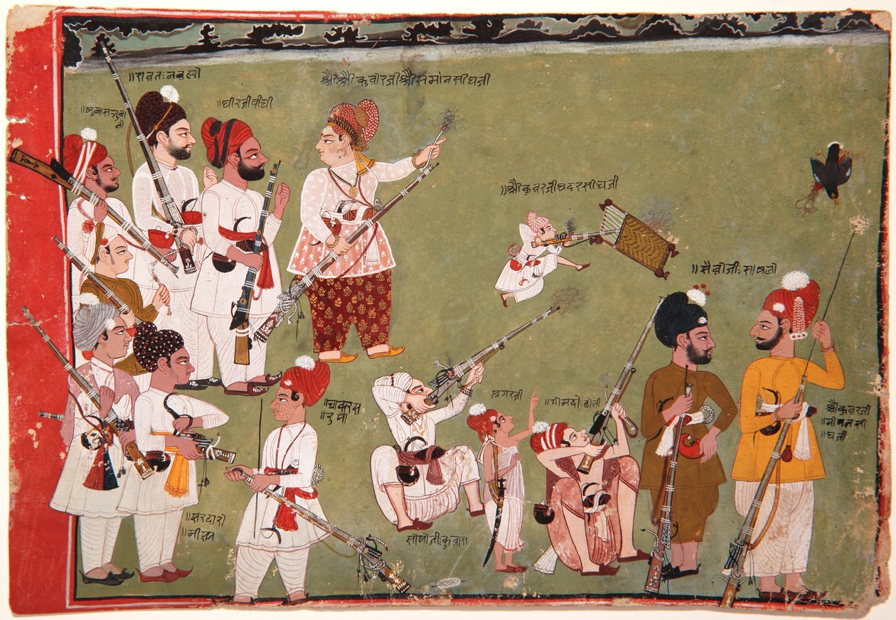 Adar Singh et Saman Singh tirant sur des oiseaux, vers 1790 - Pemji