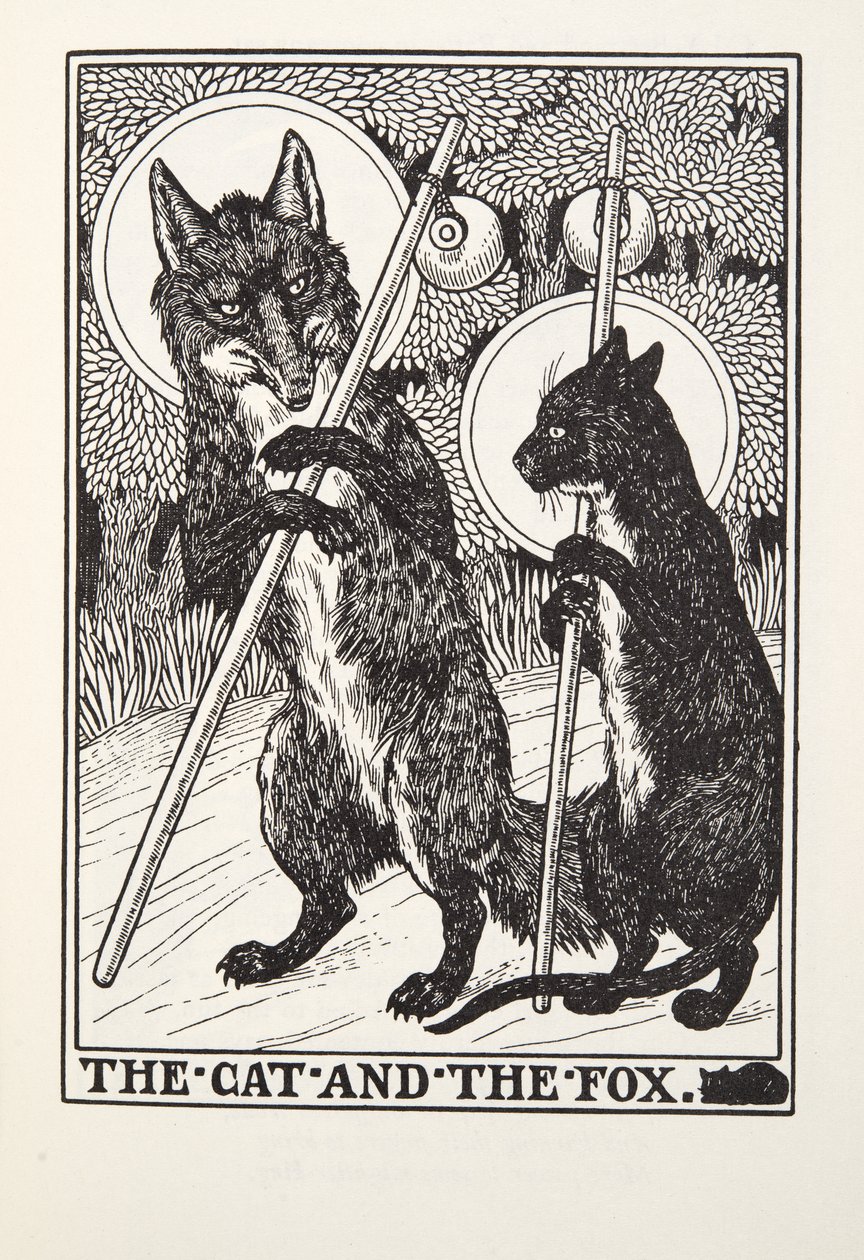 Le Chat et le Renard, des Fables de Fontaine, pub. 1905 - Percy J. Billingshurst