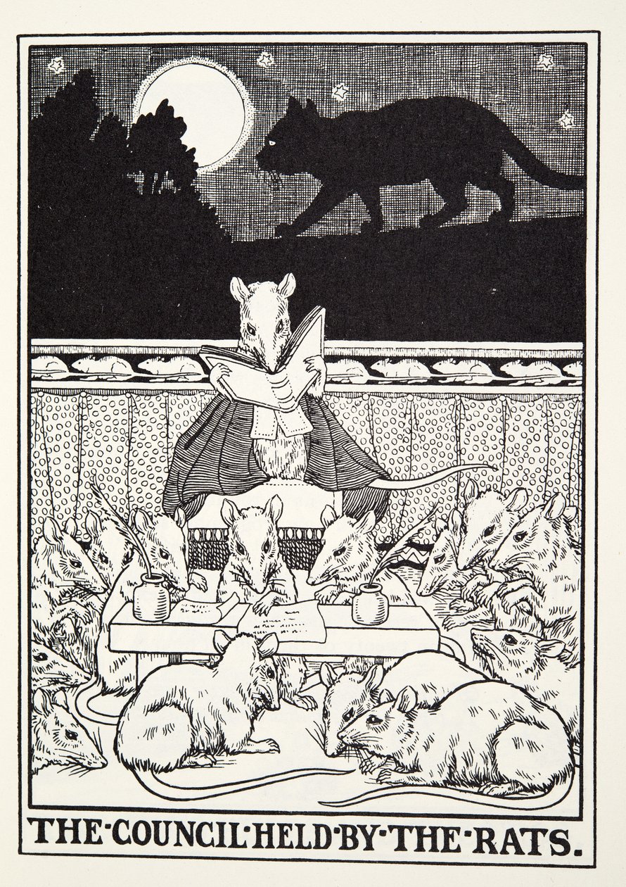 Le Conseil tenu par les Rats, des Fables de La Fontaine, pub. 1905 - Percy J. Billingshurst