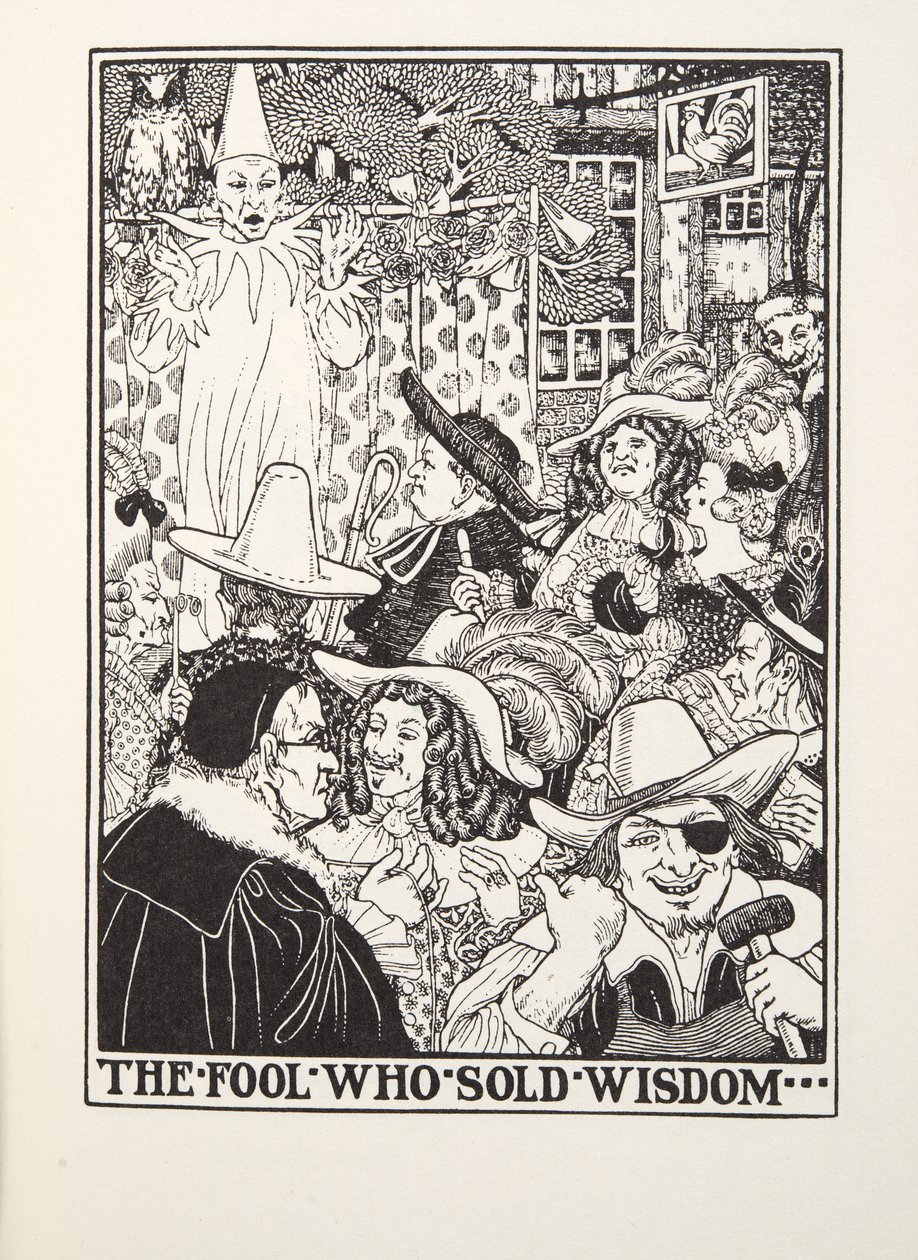 Le Fou qui vendait la sagesse, des Fables de Fontaine, pub. 1905 (gravure) - Percy J. Billingshurst