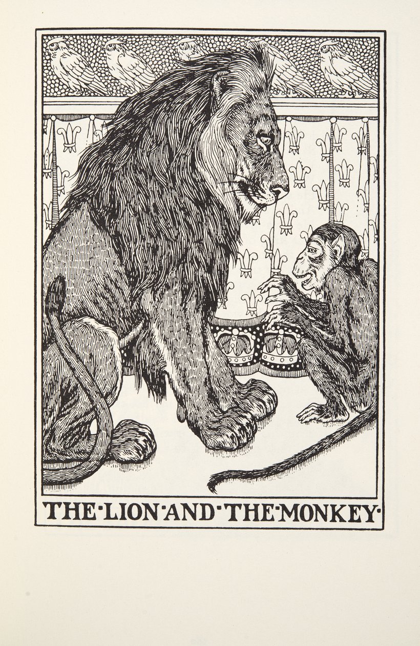 Le Lion et le Singe, des Fables de Fontaine, pub. 1905 - Percy J. Billingshurst