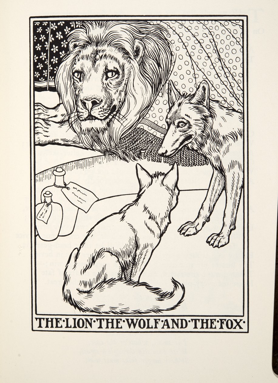 Le Lion, le Loup et le Renard, des Fables de Fontaine, pub. 1905 - Percy J. Billingshurst