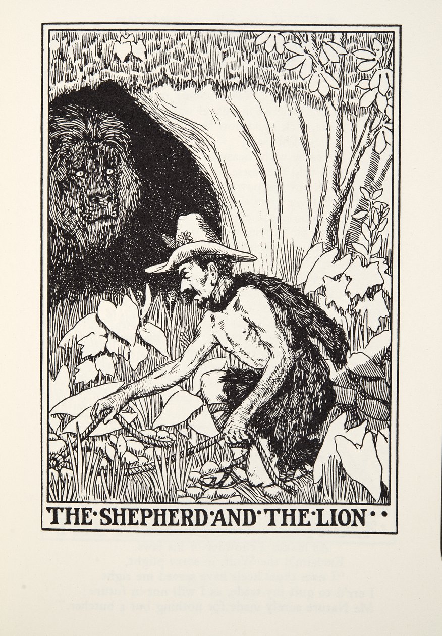 Le Berger et le Lion, des Fables de Fontaine, pub. 1905 - Percy J. Billingshurst