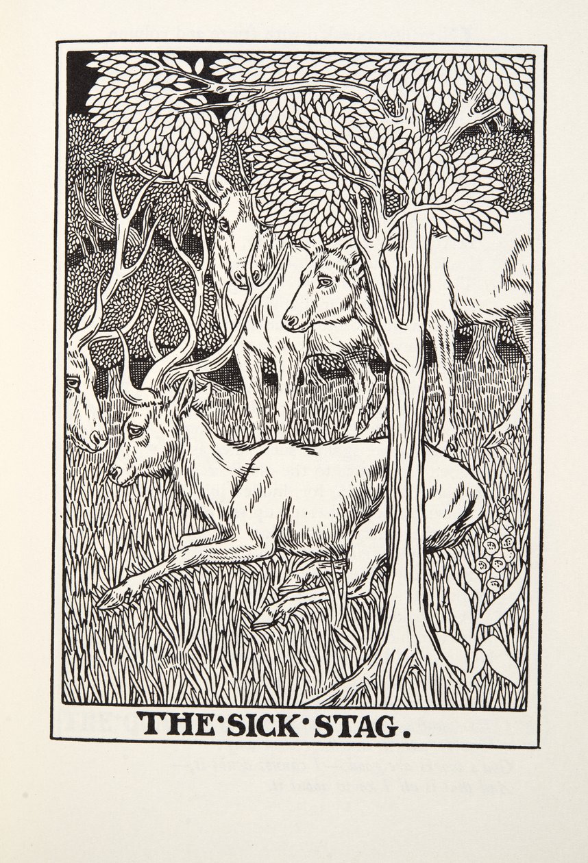 Le Cerf malade, des Fables de Fontaine, pub. 1905 - Percy J. Billingshurst