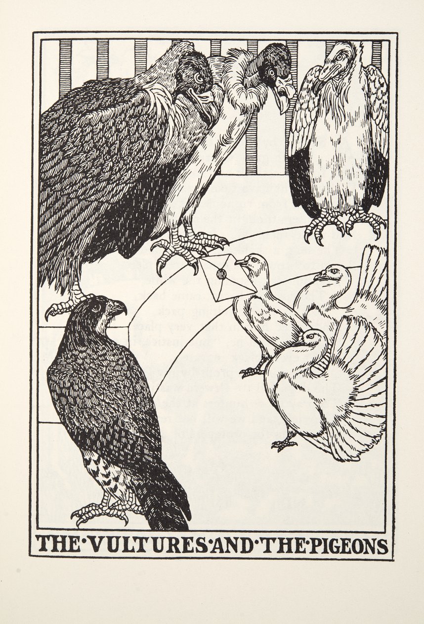 Les Vautours et les Pigeons, des Fables de Fontaine, pub. 1905 - Percy J. Billingshurst