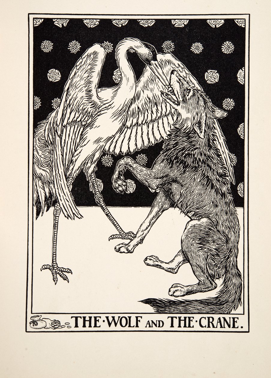 Le Loup et la Grue, tiré de Cent fables d