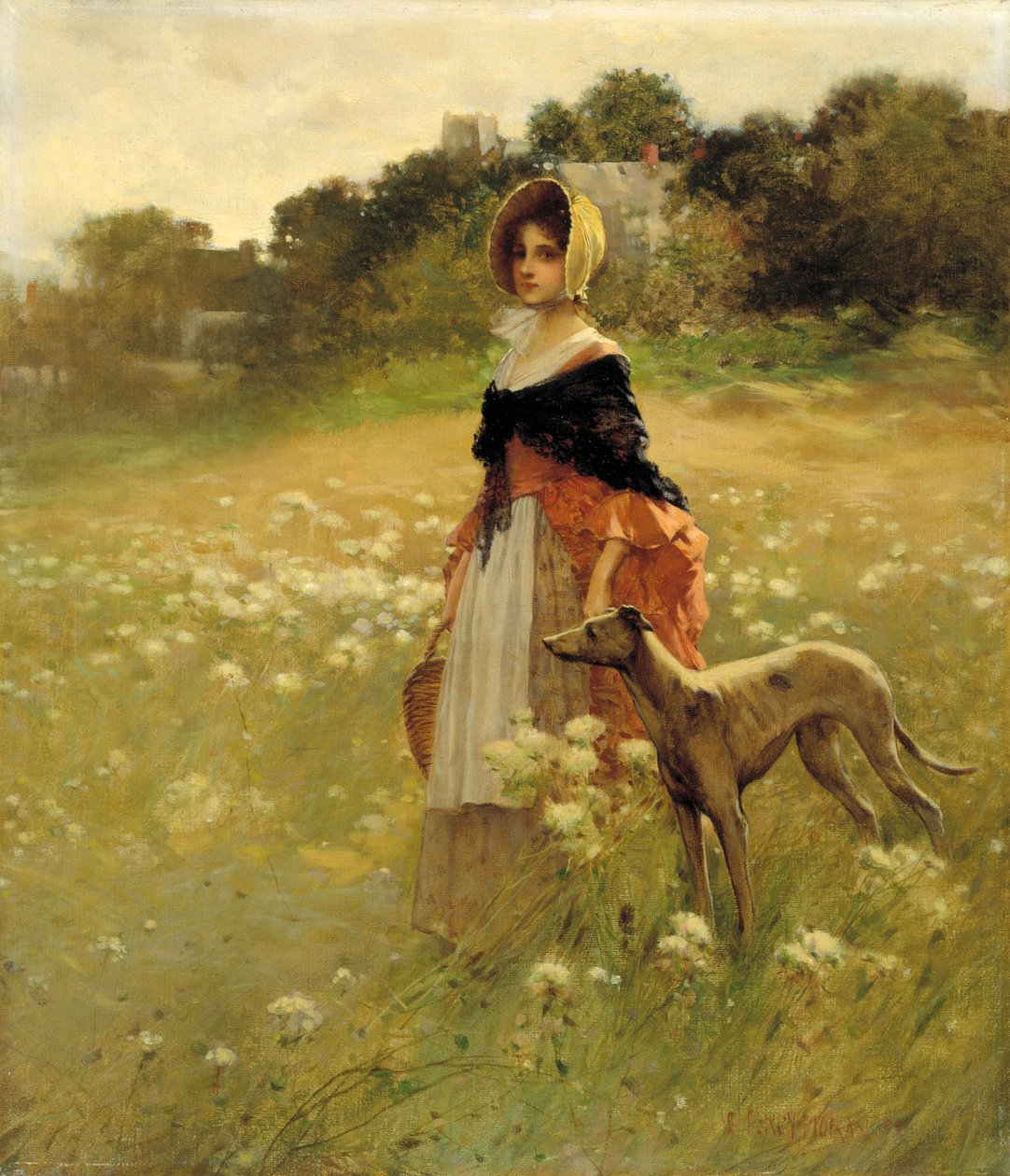 Jeune fille et chien, 1890 - Percy Moran