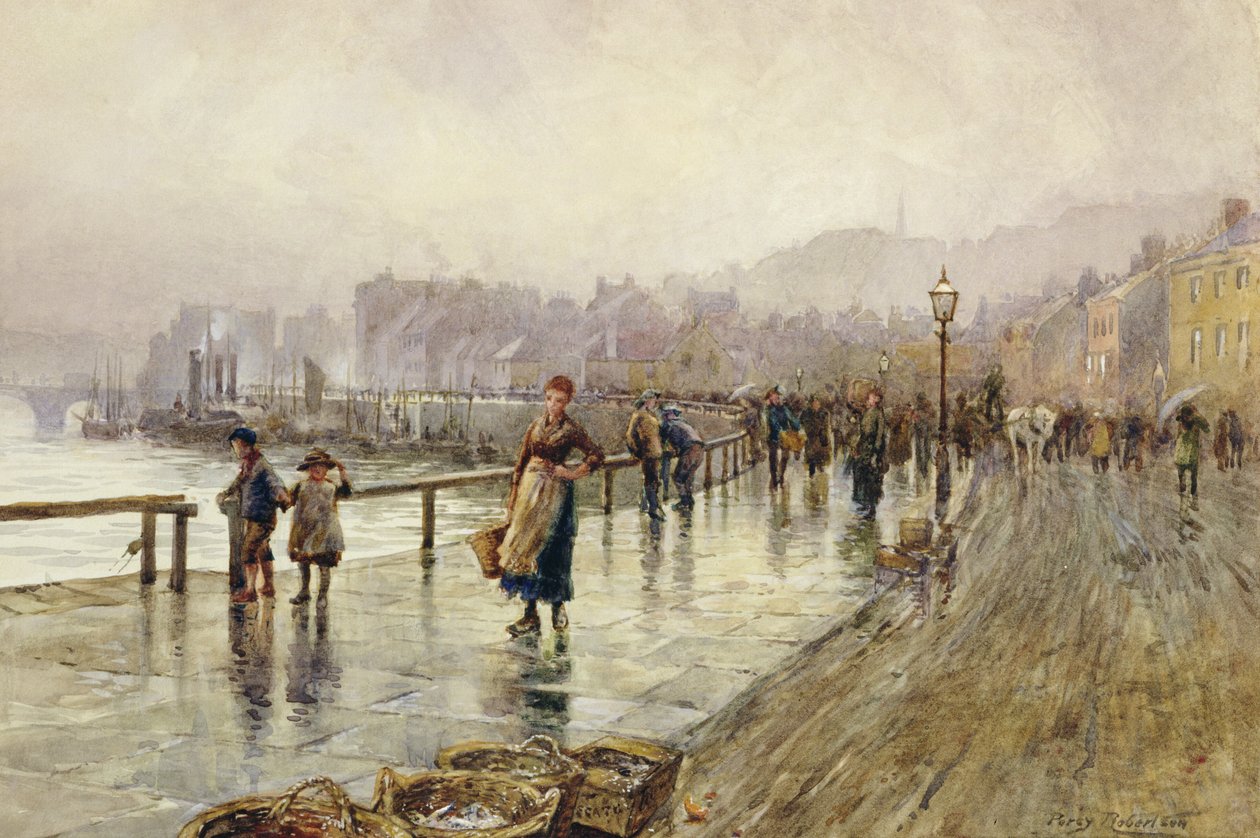 Un jour de pluie à Whitby (aquarelle sur papier) - Percy Robertson
