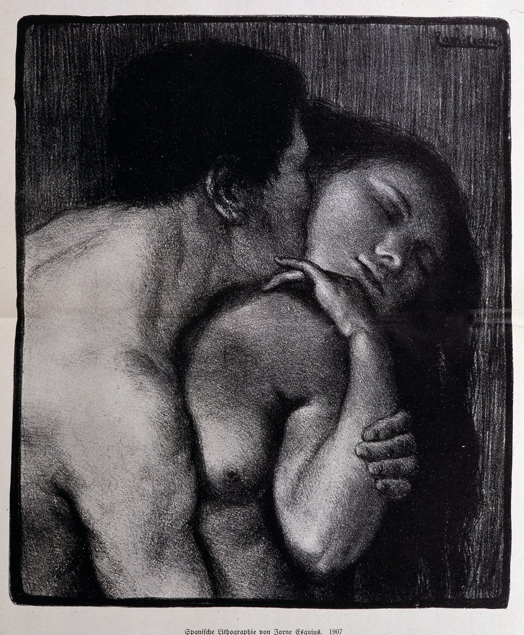 Homme embrassant une femme. Lithographie par Pere Torne-Esquius - Pere Torne Esquius