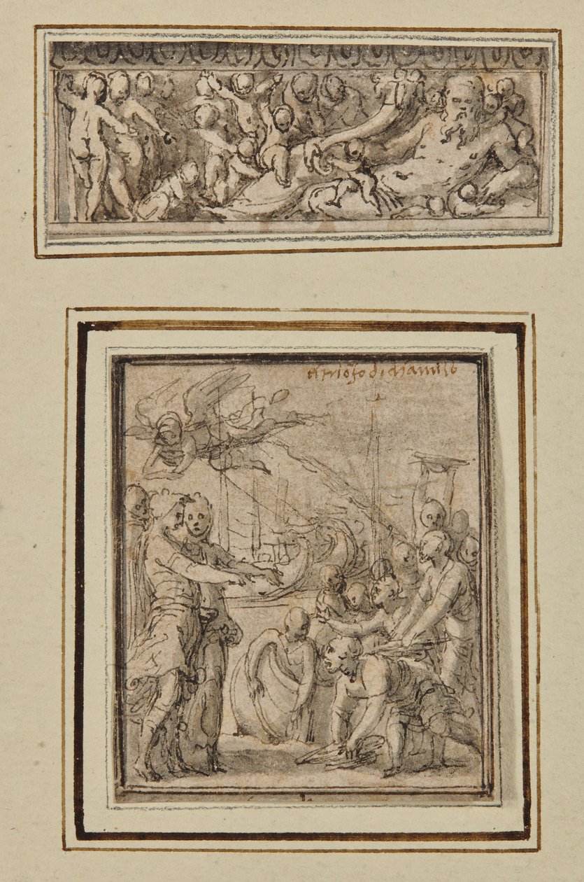 Dieu de la rivière entouré de putti; et Triomphe de Marcus Furius Camillus - Perino del Vaga