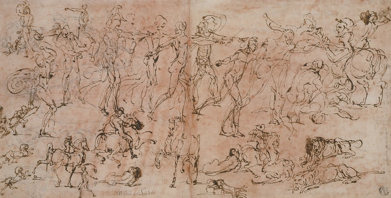 Études de guerriers, cavaliers et lions, 1528-33 - Perino del Vaga