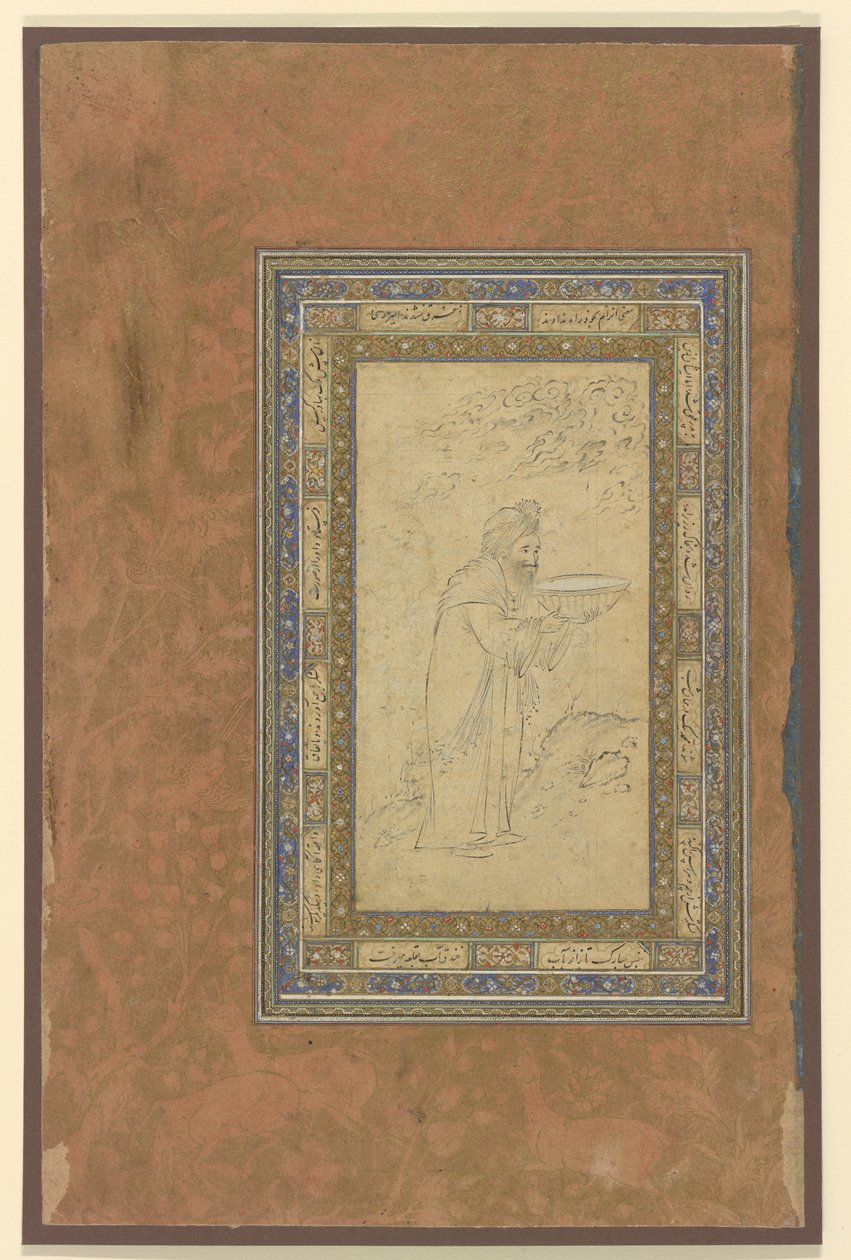 Un vieil homme porte un bol, vers 1610-15 - Persian School