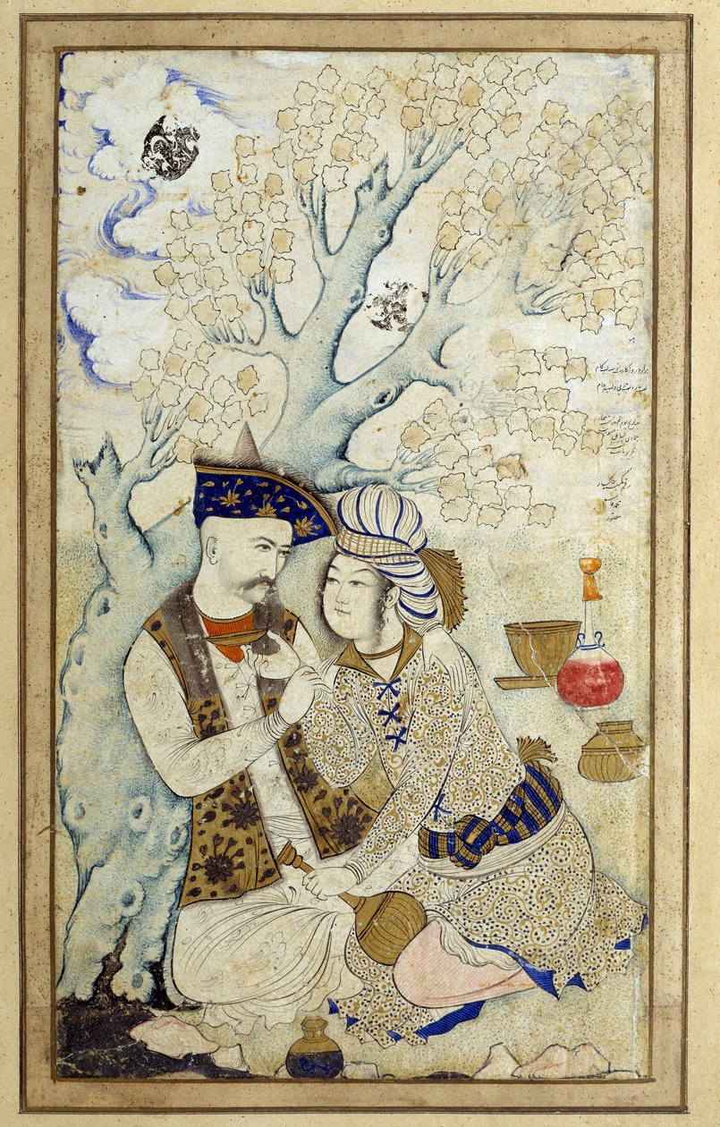 Art islamique : Portrait de Shah Abbas I embrassant un de ses pages - Persian School