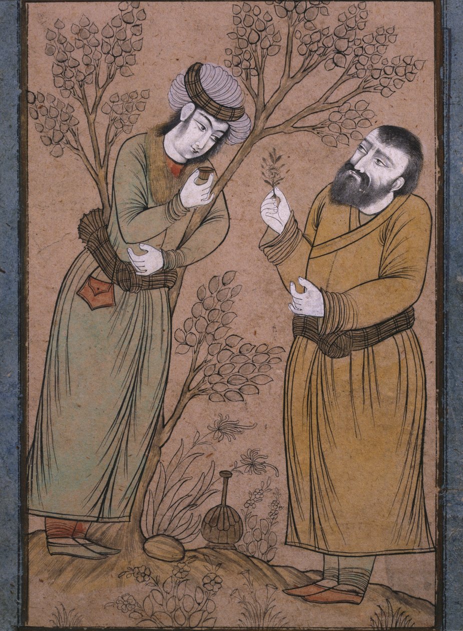 Docteur donnant un remède à base de plantes à un jeune homme, fin du XVIIe siècle-début du XVIIIe siècle - Persian School