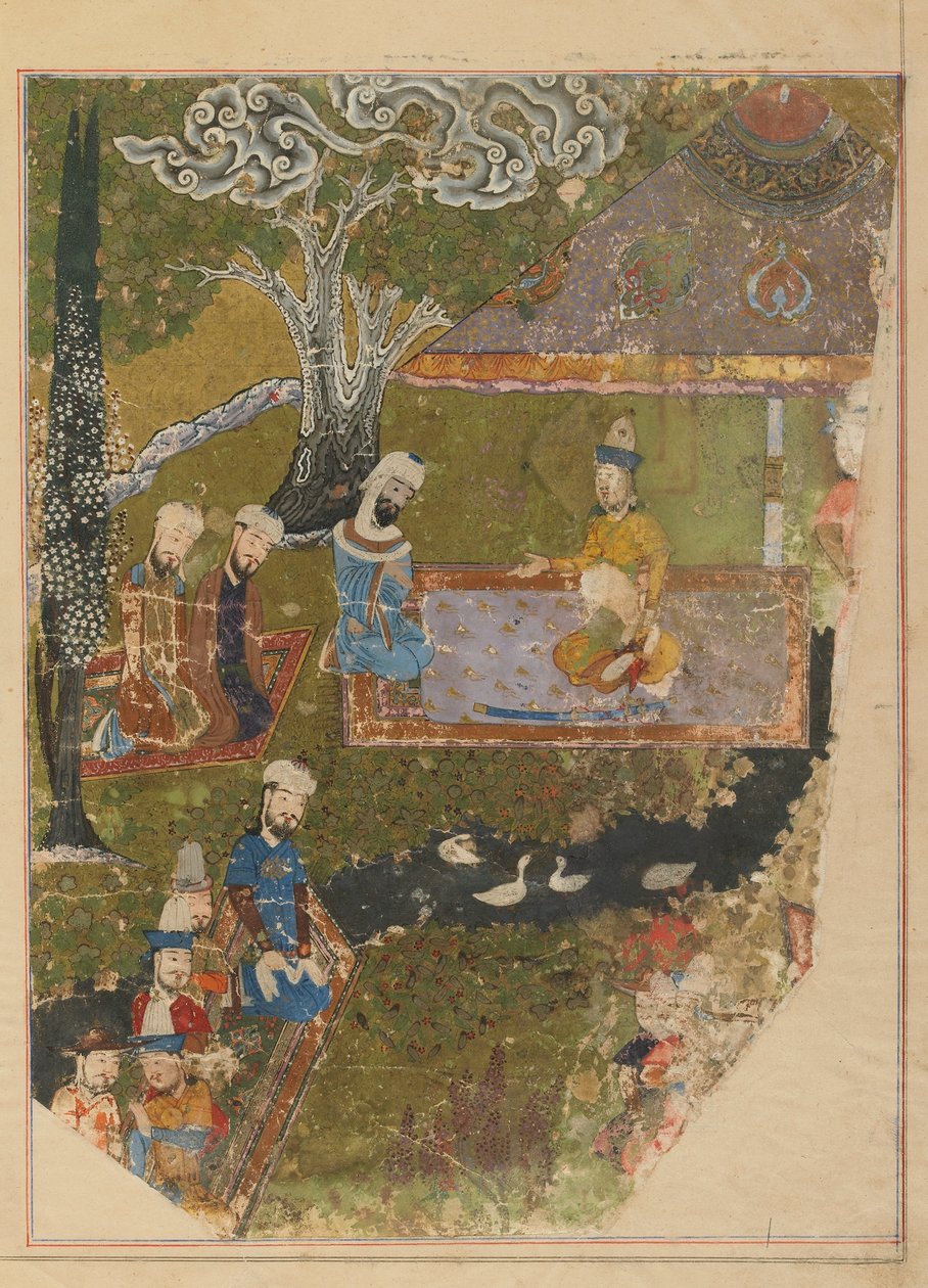 Folio du Zafarnama; verso: Timur accorde une audience à l