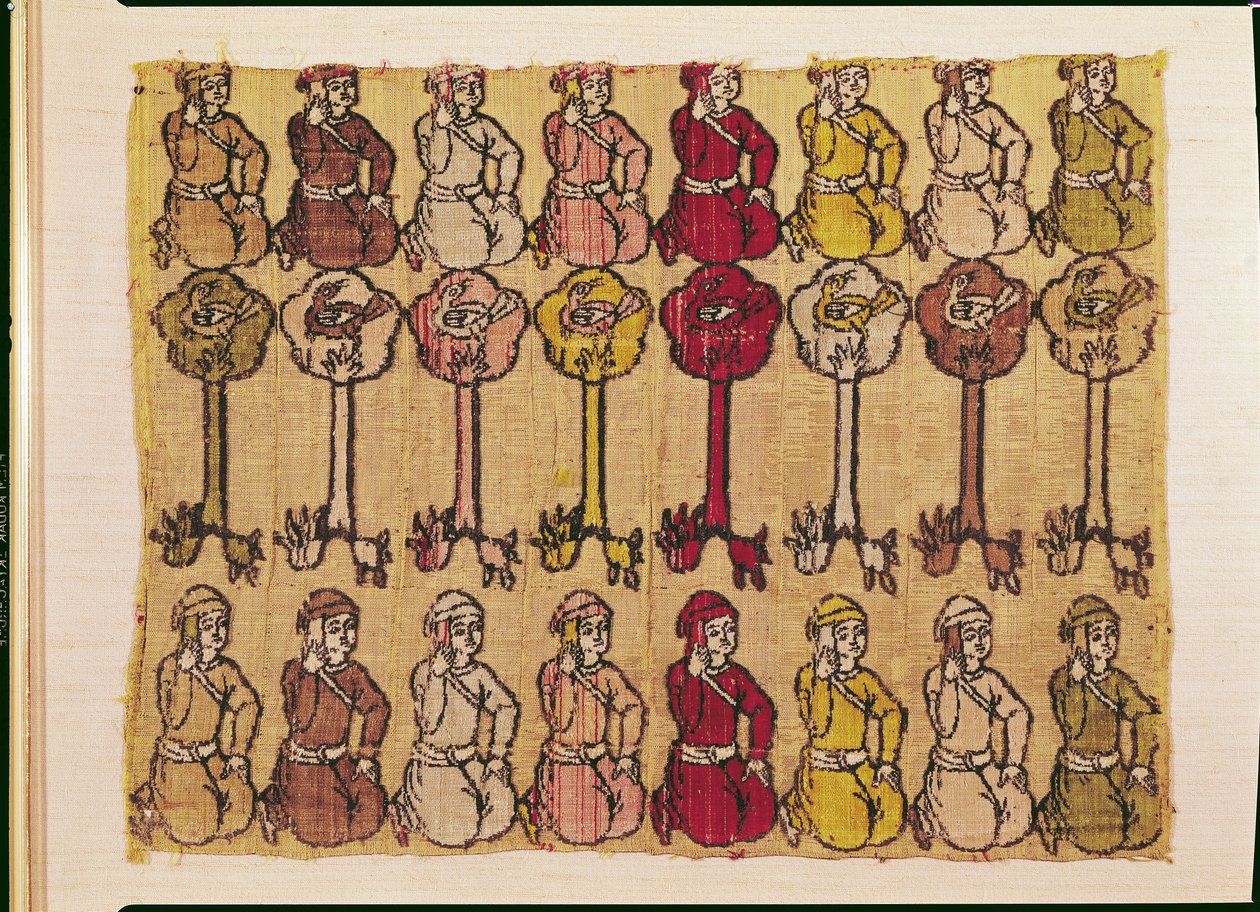 Chasseurs et oiseaux perchés dans les arbres - Persian School
