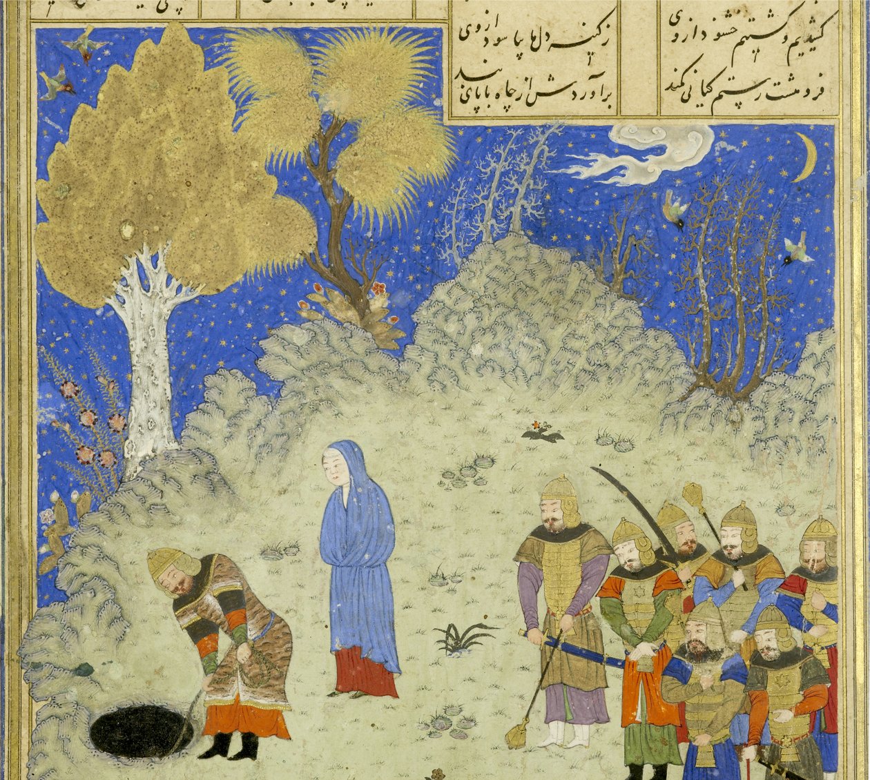 (détail) Rustam sauve Bîzhan du puits, illustration du Shahnama (Livre des Rois) - Persian School