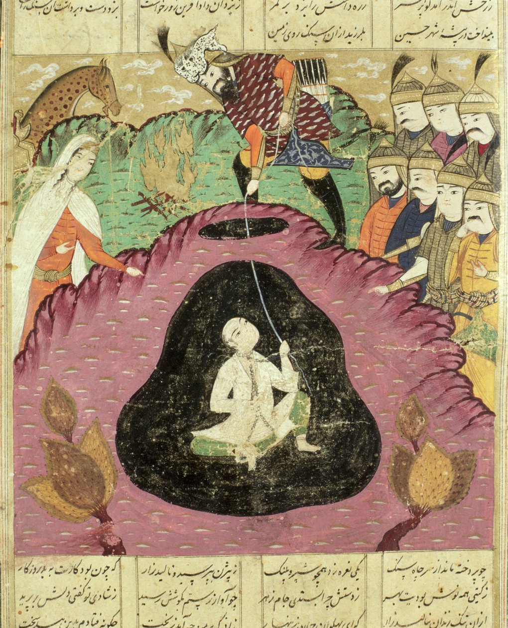 Rostam tirant Bijan de la grotte, illustration du Shahnama (Livre des Rois) par Abul-Qasim Manur Firdawsi (c.934-c.1020) 1619 - Persian School