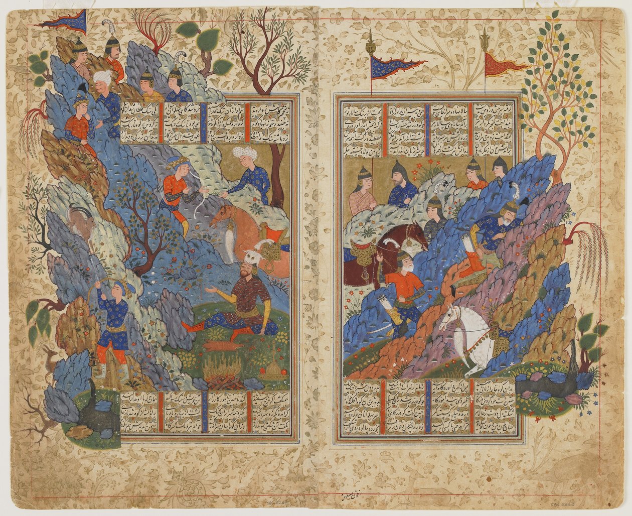Rustam repousse la roche roulée sur lui par Bahman d