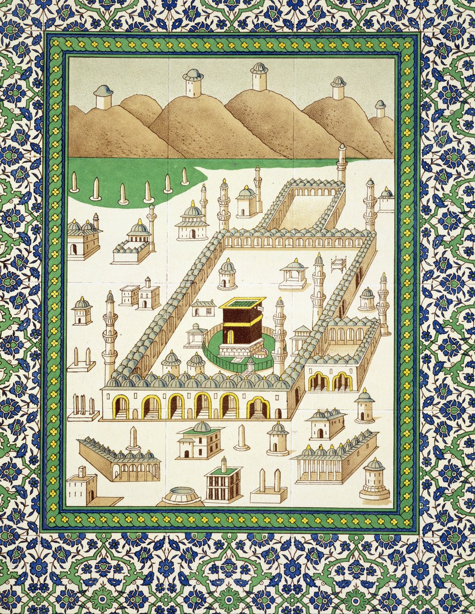 Vue schématique de La Mecque, montrant la Kaaba, d