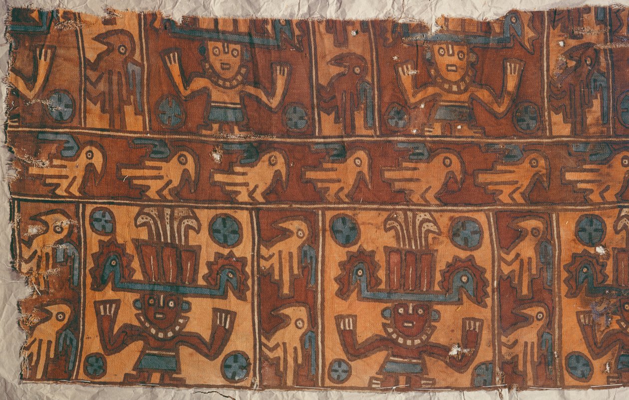 Tissu avec dieux et oiseaux, Culture Tiahuanaco - Peruvian School