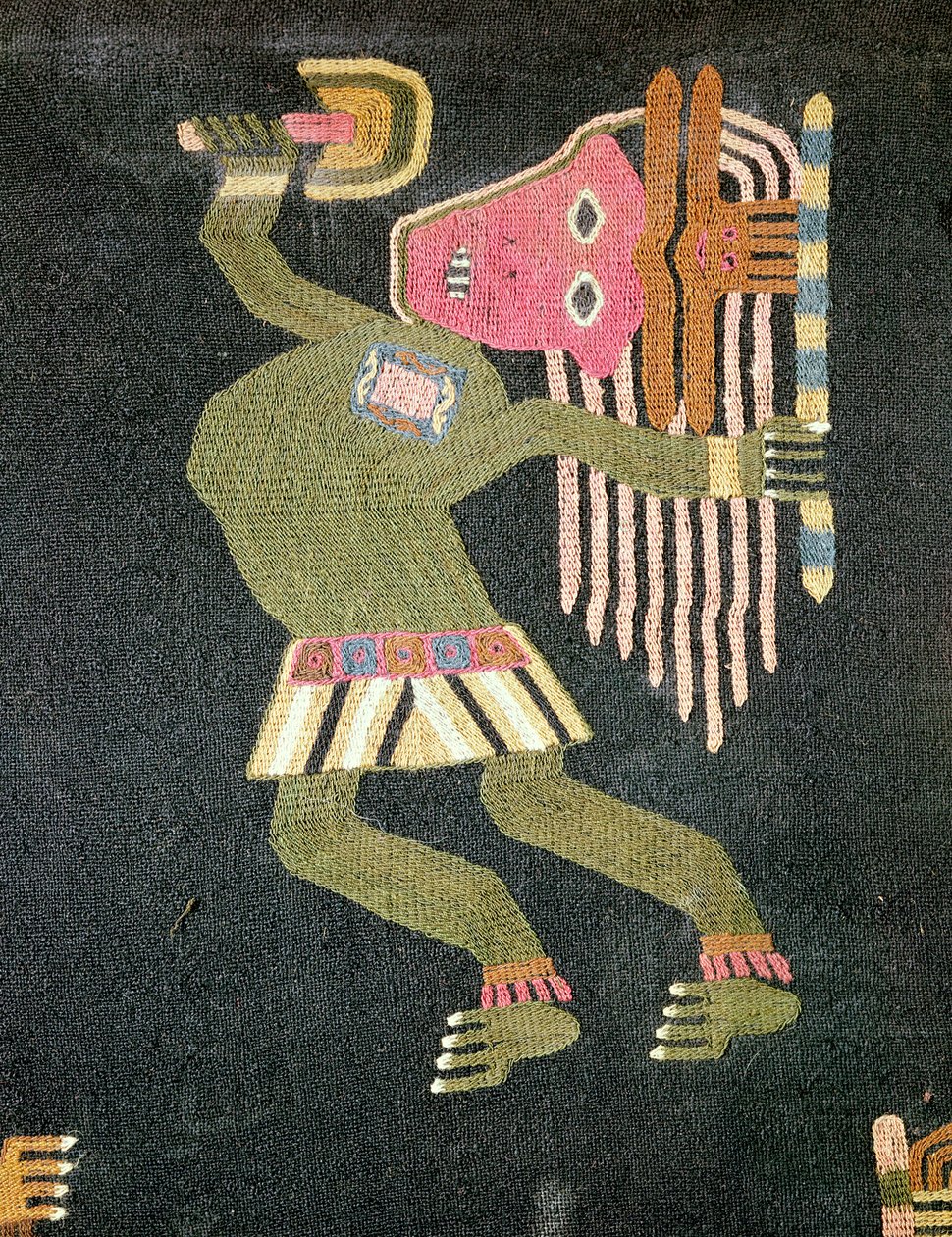 Danseur en laine tissée avec bâton, tribu Paracas - Peruvian School