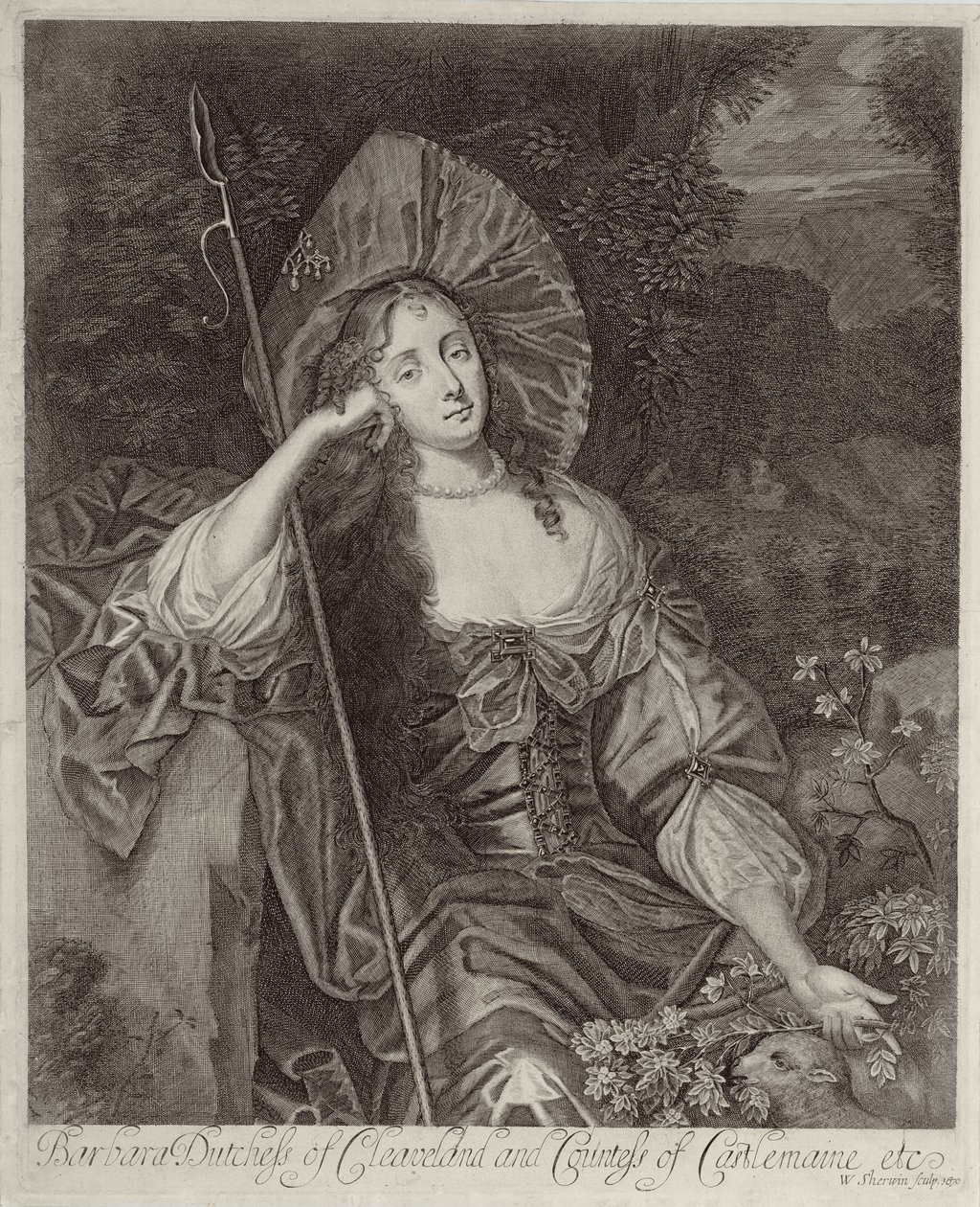 Barbara Duchesse de Cleveland (1641-1709) en bergère, gravée par William Sherwin (1645-1711), 1670 - Peter Lely