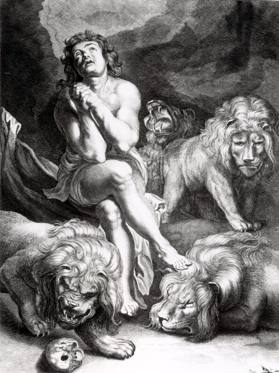 Daniel dans la fosse aux lions, gravé par Abraham Blooteling (1640-90) - Peter Paul Rubens