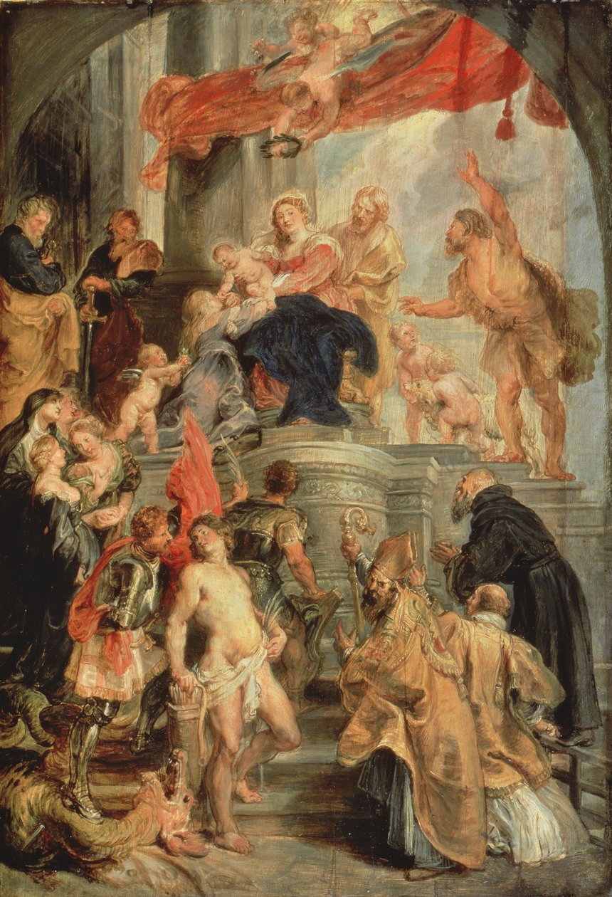 Madone en trône avec enfant, entourée de saints - Peter Paul Rubens