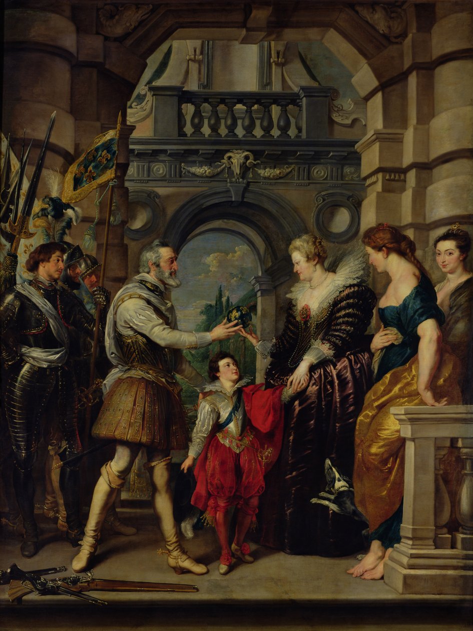 Le Cycle des Médicis : Henri IV (1553-1610) partant pour la guerre en Allemagne et confiant le gouvernement de son royaume à Marie de Médicis (1573-1642) le 20 mars 1610, 1621-25 - Peter Paul Rubens