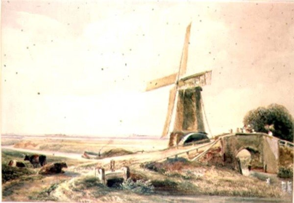 Paysage avec figures, sur un pont au-dessus d